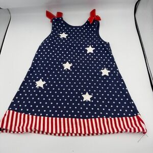 Cre8ions Girls Patriotic Stars and Stripes Dress Navy Blue Red White USA Size 4